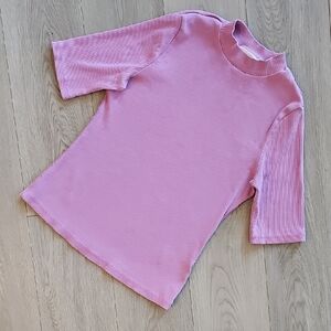 Anthropologie Maeve Mock Neck Ribbed 1/2 Sleeve T-Shirt, Small